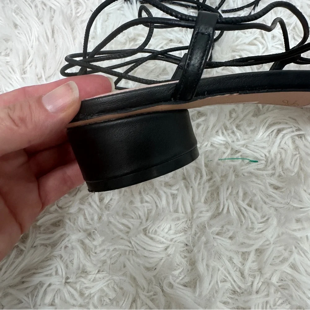 J.Crew Strappy Leather Low-heel Lace-up Sandals Size 10 Black Round Heel